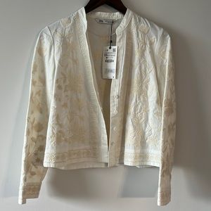 Embroidered Ivory Button Down Top